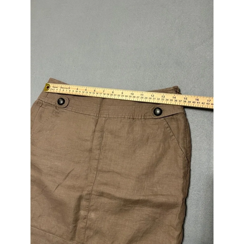 Banana Republic Brown 100% Linen Mini Skirt Size 2 Side Zip Pockets Lined